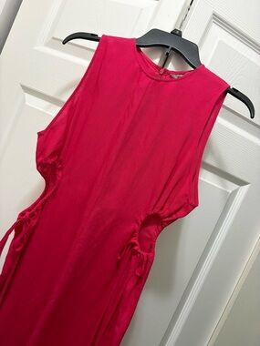 Zara Hot Pink Midi Dress with Side Tie Detail